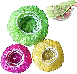 Weyying Elastic Covers Fruit, Pack of 60 Elastic Food Storage Covers, Food Cover for Vegetables Fresh Protection or for Home, Hotel Shower Cap (3 Colours)