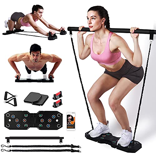 GLACUS Home Gym Workout Equipment, Portable Full Body Exercise Equipment for Men and Women, Fitness Equipment with Pilates Bar Resistance Bands Ab Wheel