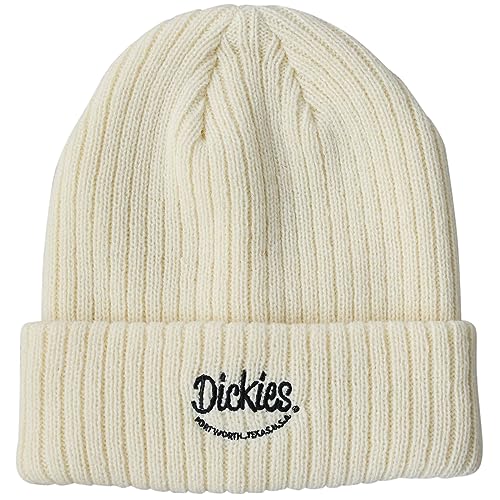 [Dickies] [ディッキーズ] エンブレム リブ編み ニットキャップ ロゴ ワッペン ニット帽 ワッチキャップ 帽子 メンズ レディース ユニセックス アクリル ビーニー 無地 874 (JP, アルファベット, Free Size, SCRIPTホワイト)