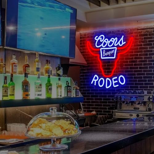 Image of Cowboy Neon sign Rodeo Neon Signs for Wall Decor Blue Western Bar Rodeo LED Signs for Wall Decor Cowboy Neon Sign Man Cave Blue Cow Skull Light, Sign Busch, Crs Bull Led Wall Decor Applicable to Bar Beer Club Pub Bistro.