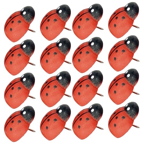 LALAFINA 100 Piezas Chincheta De Mariquita De Madera Tachuelas Empujar Tableros De Alfiler Dibujos Animados Patas Junta Tachuela Blanca Chinchetas Empujar con Clips Chimeneas Metal Rojo