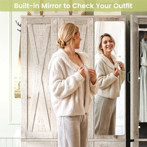 ANCTOR Armoire Wardrobe Closet with Mirror, 70.9" H × 36.2" W, Bedroom Armoires with 4 Doors, 3 Drawers and Shelves, Large Clothing Storage Cabinet for Hanging Clothes, Rustic Maple - Image 6