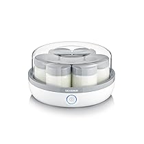 SEVERIN Yogurtiera Professionale, 13W, 7 Vasetti 150ml, Coperchio Trasparente, BPA Free, Ricettario Incluso, 24,0 x 24,0 x 12,8 cm, Bianco, Grigio – JG 3518