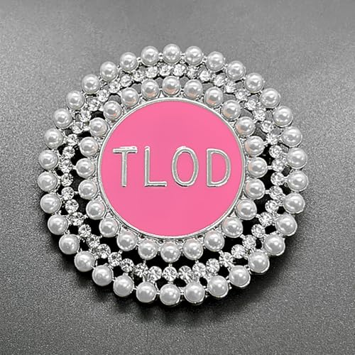 Image of Fashion Top Ladies of Distinction society club TLOD Letter Metal with Rhinestones Jewelry round pink brooch pin
