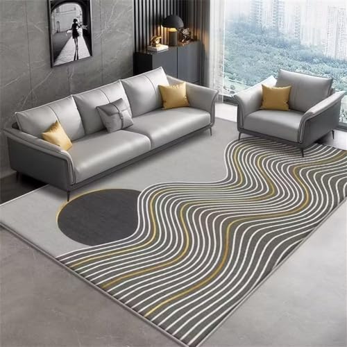 Tapis rectangle gris à vagues 200x250 cm antidérapant - 2