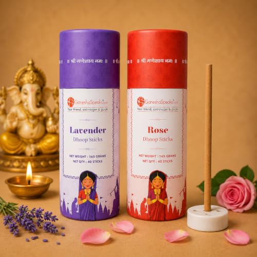 Image of GaneshaSpeaks Bambooless Dhoop Sticks with (Lavender + Rose) Fragrance | 80 Pieces(Pack of 2) | Handcrafted by Skilled Artisans | Eco-Friendly | Pure Aroma | Free Ceramic Stand