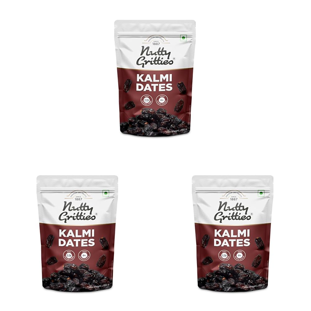 Nutty Gritties Premium Kalmi Dates- 350g | Juicy & Delicious Khajoor, Khajur | No artificial colours | Naturally Sweet | Instant Energy | Resealable Pouch, (Pack of 3)-image-18
