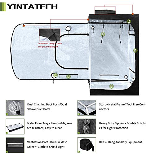 YINTATECH 48"x48"x80" Plant Grow Tent, Reflective Mylar 600D Oxford Fabric Growing Room, with Waterproof Floor Tray, for Indoor Gardening Hydroponic Plant Germination Growing - Thumbnail 5