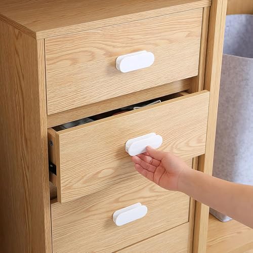 Image of Adhesive Cabinet Handles, Self-Stick Instant Cabinet Handles Alloy No Drilling Push Pull Handles Helper for Kitchen Cabinet Drawer Window Sliding Closet (White, 4 Pcs)