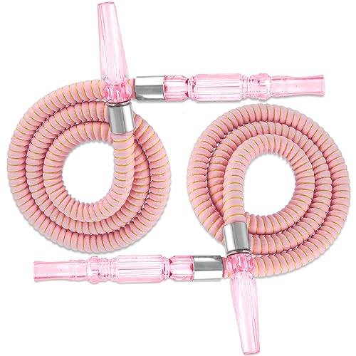 2 Pack Hookah Hose Washable 39 Shisha Hose Acrylic Handle Leather Wrapped Pipe For Small Hookah Set (Pink)