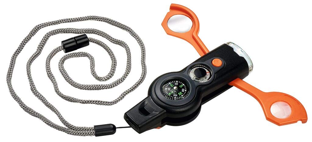 Moses. Expedition Natur Survival Tool 6 in 1 - Herramienta multifunción para exploradores de la Naturaleza, compañero de Viaje para Exteriores y Camping, Color Negro y Naranja