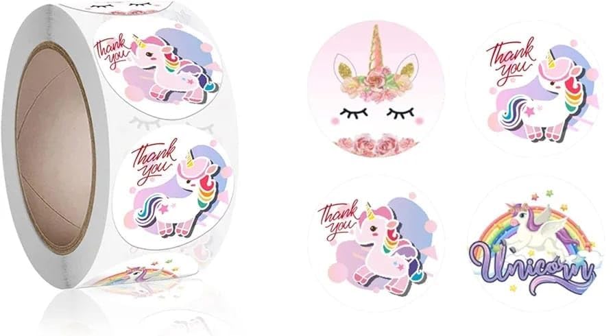 Image of 500pcs Watercolor Thank You Stickers, Round Thank You Adhesive Sticker for Small Business Wedding Supplies Packing Stickers Gift Wrap (1, Thank You Unicorn Stickers)