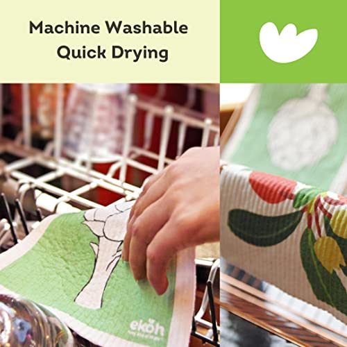 Image of EKOH Swedish Dishcloths for the Kitchen - 12 Pack Cleaning Cloths for the Home - 100% Biodegradable Dish Cloths a Paper Towel and Plastic Sponge Alternative (Scandi Botanical, Scandinavian) | Eco Friendly Reusable, Super Absorbent Biodegradable Cellulose Sponge, Paper Towel & Plastic Sponge Alternative