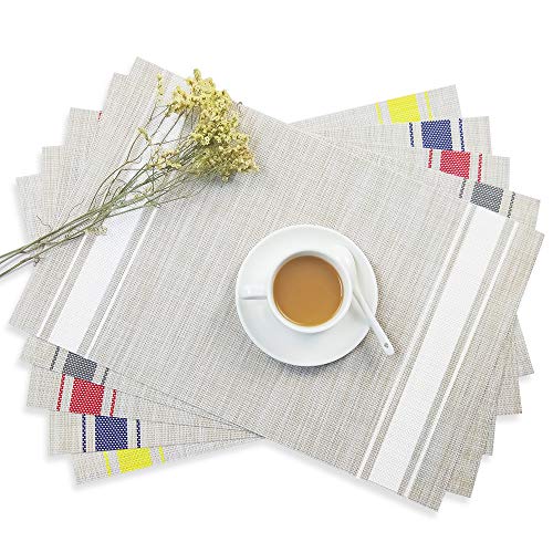 Yosichy Table Mats Set Of 6 Crossweave Woven Vinyl Placemats Heat Resistant Non-Slip Kitchen Placemats For Dining Table Washable Easy To Clean(White) #TOP1