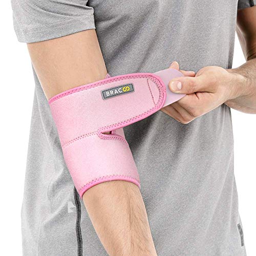 BRACOO ES10 Ellenbogenbandage - Bandage Ellenbogen - atmungsaktive Ellenbogenstütze mit Klettverschluss für Damen und Herren - rosa