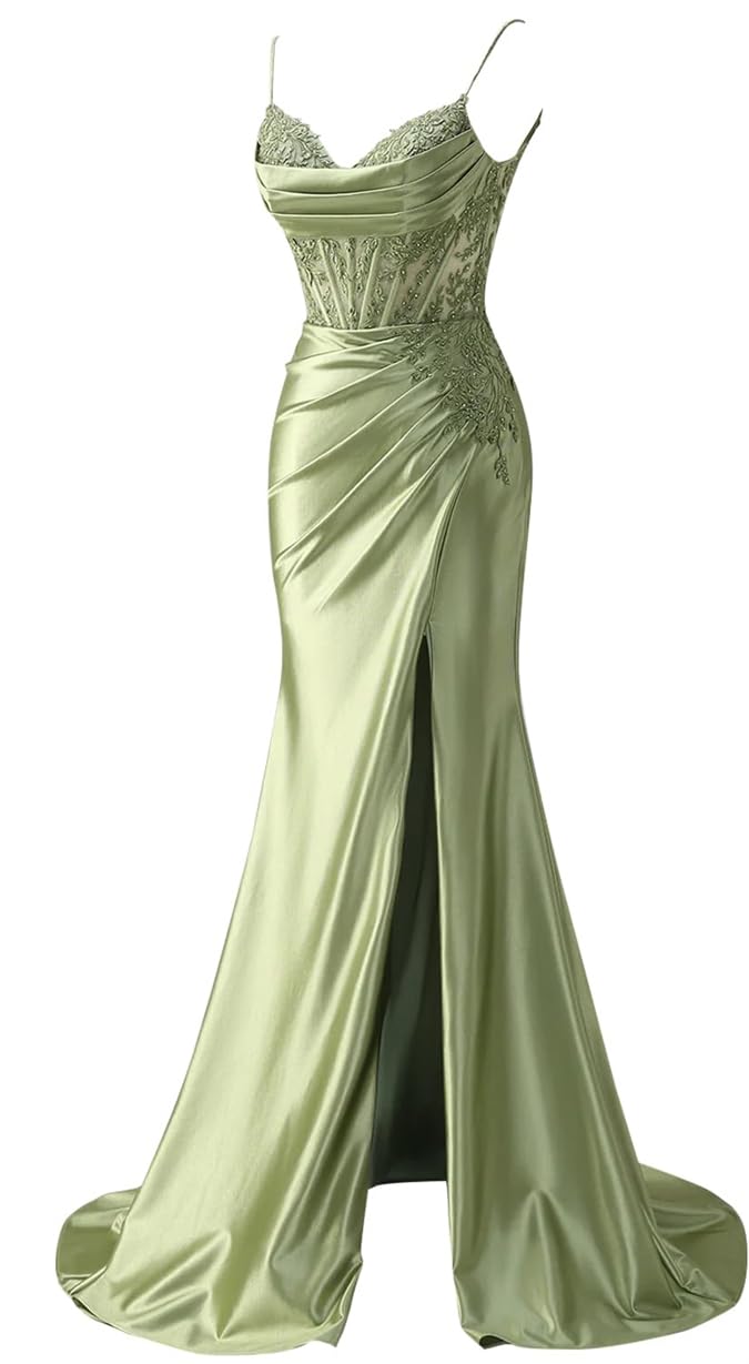 Abiti da damigella d'onore con spalline sottili appliques in pizzo abiti da ballo con fessura formale da sera party maxi abito AH171