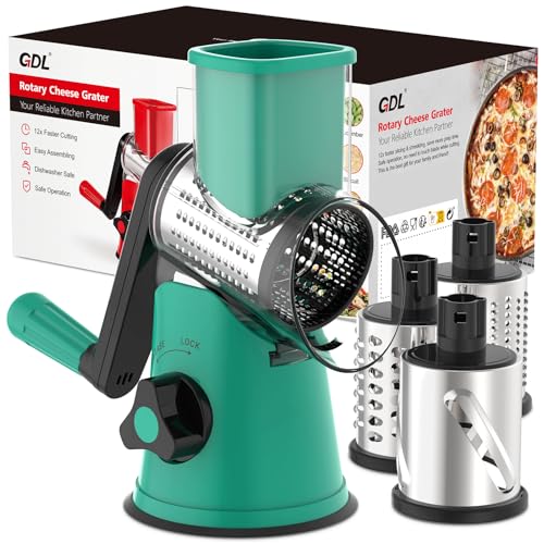Image of Cheese Grater Rotary, Rotary Grater for Kitchen, Kitchen Grater Vegetable Slicer with 3 Drum Blades, Fast Cutting Cheese Shredder for Vegetables and Nuts