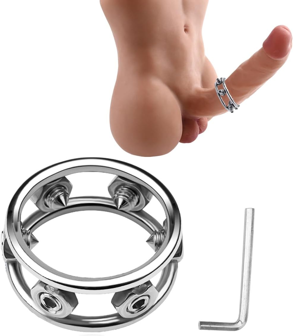 Stainless Steel Cock Ring with 6 Spikes Metal Glans Ring Screw Chastity Device Harder Stronger Erection Delay Enhancing Loop Ring SM Penis Ring Sex Toys (3.3cm/1.3in)