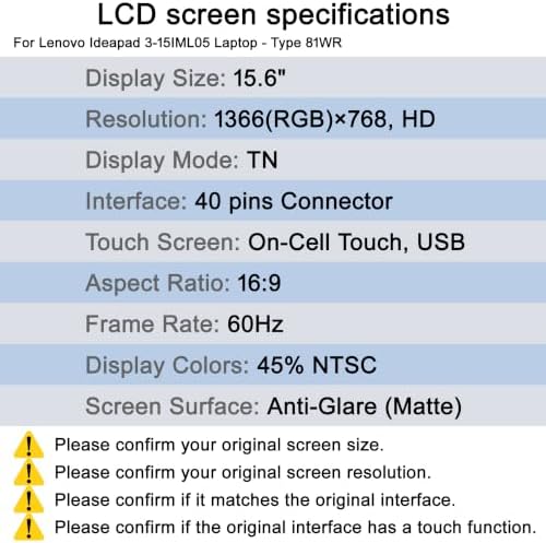 15.6" HD Touch-Screen for Lenovo Ideapad 3-15IML05 Type 81WR — 사진 4