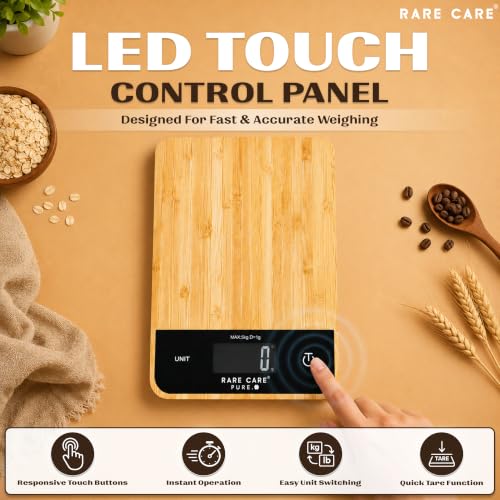 Image of Kitchen Weight Machine For Home - Real Bamboo Top | Electronic Weighing Machine for Food | Tare Function 1 Year Warranty | Dual Weight Setting | *Batteries Not Included* | Model - Pure