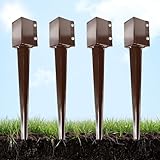 Thealyn Heavy Duty Metal Fence Post Anchor 24 Inch, 4'x4' Ground Spike with Dark Brown Powder Coating, Fence Post Base for Mailbox, Deck Railing, Gazebo, (3.5'x3.5' Inner Diameter), Pack of 4