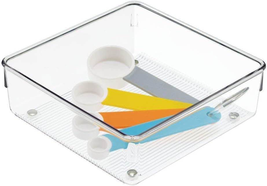 iDesign Linus Kitchen Drawer Organizer for Silverware, Spatulas, Gadgets - 6" x 6" x 2", Clear