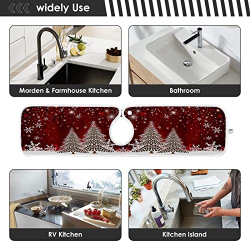 winter gnomes snowflake faucet sink mat for kitchen 2 pack red christmas tree snowman bathroom drying mat absorbent splash water catcher mats microfiber cloth drip protector splash pad 14x5 inches
