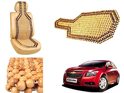 Image of Car Bead Seat Wooden Beads Cushion Cover Pad for Chevrolet Cruze, Acupressure Sitting Seat Cover | Cream Color - Pack of 1