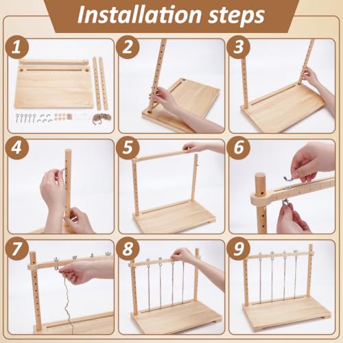 BENECREAT Buchbinderei Sewing Frame Set, Holz Buchbinderei Kits Rechteck DIY Buchbinderei Werkzeuge mit 2m Hanfseil für handgemachte Bücher DIY Buchbinderei