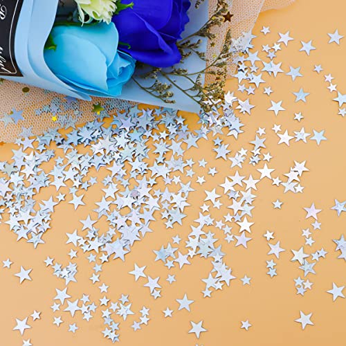 60 Grams Glitter Silver Star Sequins and Spangles, LEEFONE Metallic Glitter Foil Confetti Star Sequins for Crafts, Tables, Nail Art, DIY Decorations, Wedding Festival Party Supplies (6 MM + 10 MM) - Thumbnail 4