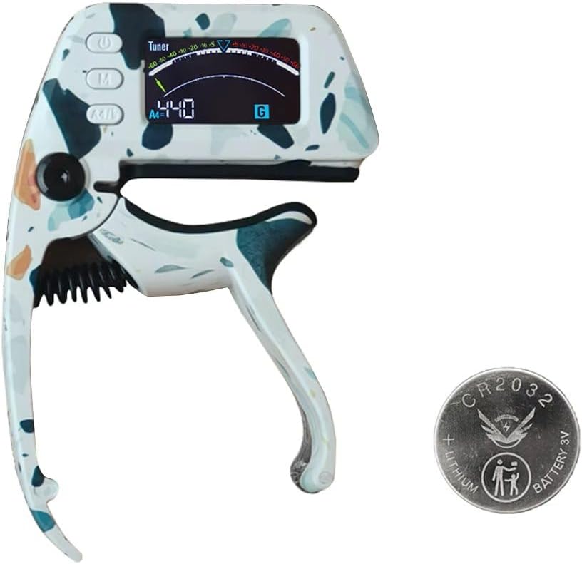Guitar Capo Tuner 5 in 1, Clip-On Capo with Digital LCD Display, Professional Accurate Guitar Tuner for Acoustic Electric Guitars, Classical Folk Guitars,Bass Ukuleles Violin Banjo (White)