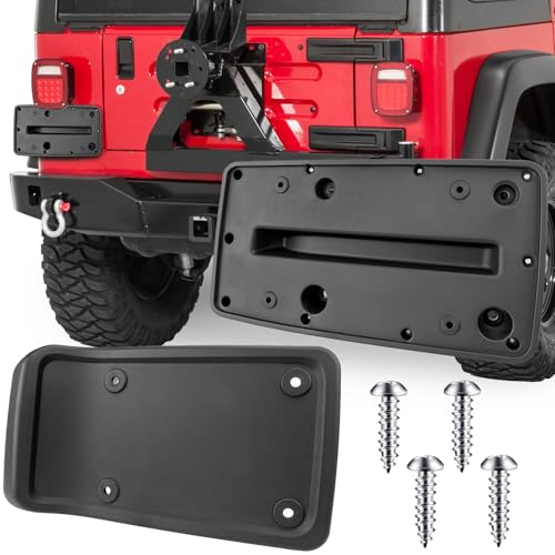 Jogscay License Plate Bracket Accessories for Jeep Wrangler TJ 1997 1998 1999 2001 2002 2003 2004 2005 2006, Rear Bumper License Plate Holder Replacement Frame Black Mount