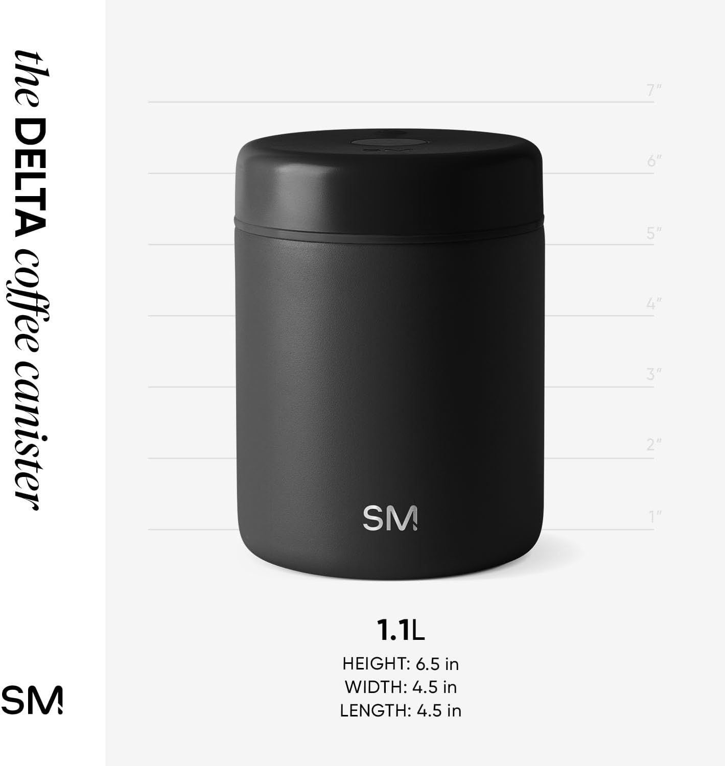 Simple Modern Delta Coffee Canister | Airtight Vacuum Seal with Auto-Reseal Technology | Ceramic Lined Stainless Steel Container for Coffee Grounds, Beans, Tea | 1.1L, Midnight Black - Image 5