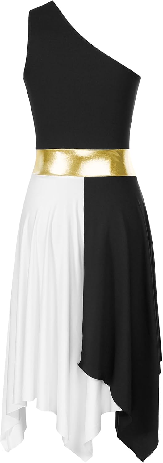 Adult Asymmetrical Praise Dance Tunic for Women One Shoulder Color Block Praise Liturgical Lyrical Dance Dress
