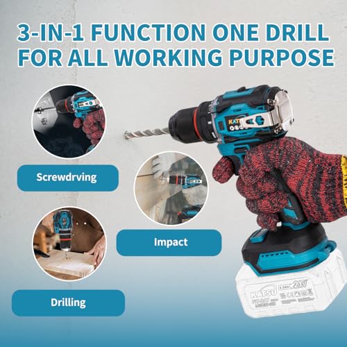KATSU FIT-BAT 21V Brushless Cordless Impact Drill Driver, 13mm Chuck, Compact 3-in-1 Combi Drill, Hammer Drill and Screwdriver, LED Light, Metal Hook, Bare Tool 102624 - Image 9