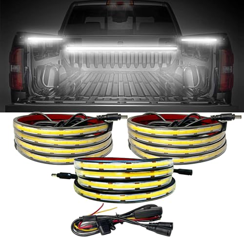 CANRIA LED Truck Bed Lights, 60 Inches, 3 Pack, COB 2376 LEDs, White 6500K,12V, 41W, IP67, with Switch, 5A Fuse Holder, Easy Install, Ideal for Truck Cargo Lighting, DC5521 Jack