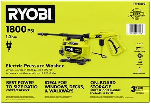 1800 PSI 1.2 GPM Cold Water Corded Electric Pressure Washer-RY141803