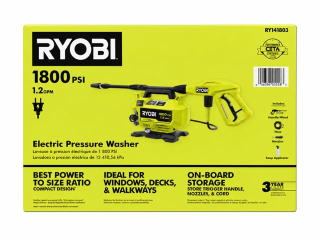 RYOBI 1800 PSI 1.2 GPM Cold Water Corded Electric Pressure Washer-RY141803