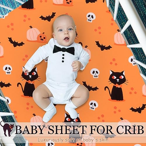 Image of Cloele Halloween Crib Sheet,Pumpkins Cats,Baby Nursery Sheet,52x28in | Fitted Crib Sheet for Boys Girls,Standard Crib and Toddler Mattresses,Cozy Bed Sheet,Infant Toddler Sheet