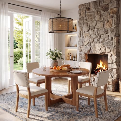 Tribesigns 39.4″ Solid Wood Round Dining Table, Farmhouse Kitchen Table for 2-4, X-Cross Legs, Space-Saving Circle Dinner Table for Dining Room, Easy Assembly, Rustic Brown - Image 4