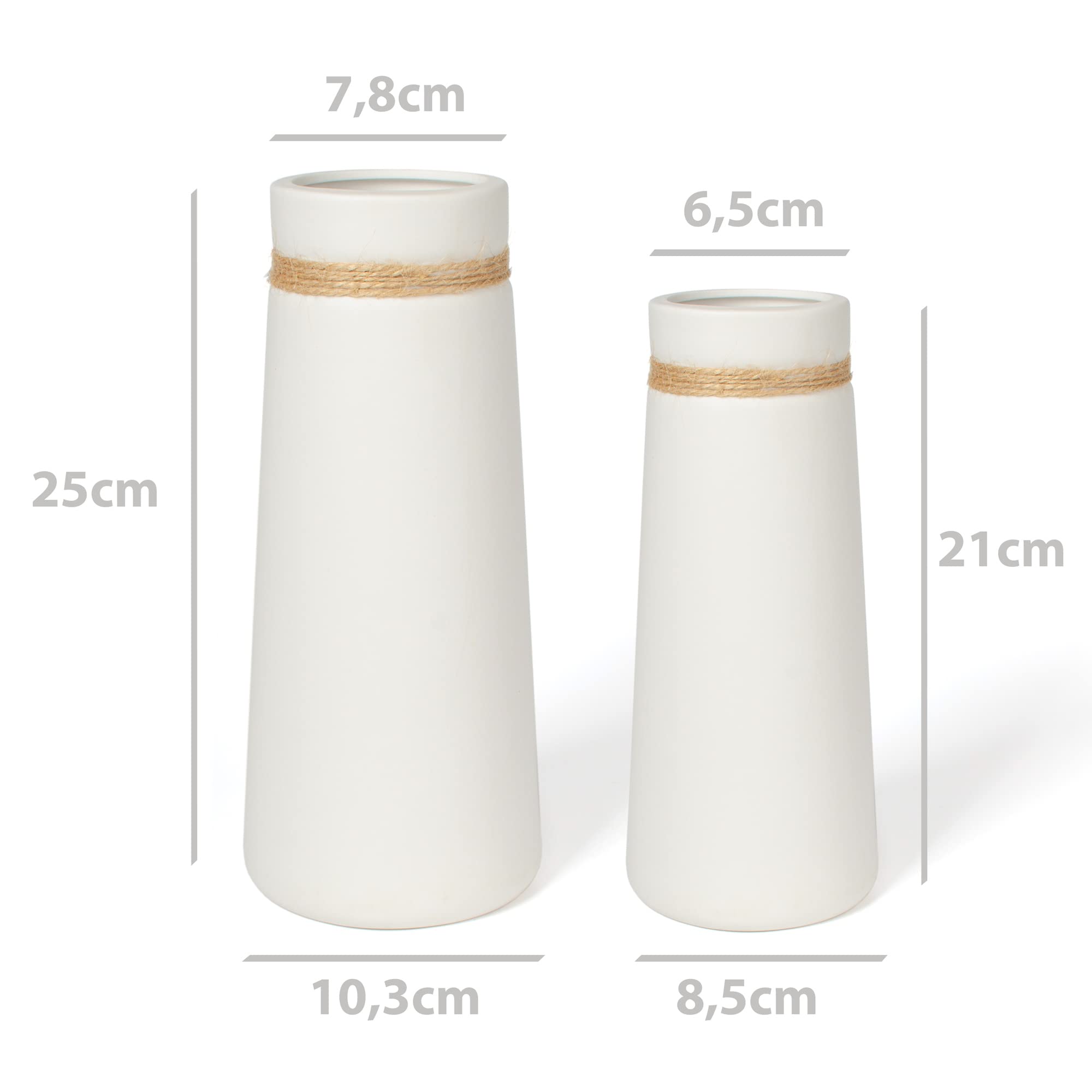flature Vasi in Ceramica per Fiori stile Moderno Boho Deco, Set di vasi in Bianco, Decorazione per la casa Opaca anche per Fiori Secchi, adatto a Ufficio e Tavolo da Pranzo (Set di 2)