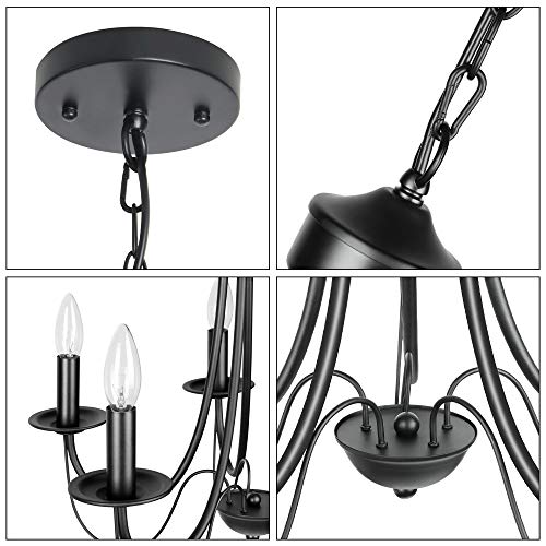 Derksic Black Chandelier 5-Light Farmhouse Candle Chandelier Rustic French Country Metal Chandeliers For Dining Room Living Room Bedroom Kitchen Foyer #TOP4
