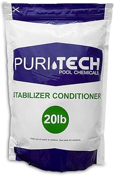 Puri Tech Pool Chemicals Stabilizer & Conditioner 100% Cyanuric Acid for Pools and Spas, UV Protection for Chlorine Dissipation, Fast Acting - 20 lb