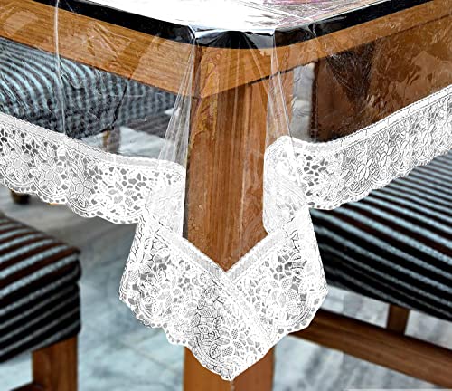 Image of Table Cloth, Center Table Cover, PVC Rectangular Table Cover, 15 mm Thick for Home, Hotel, Office & Restaurant, White Lace (40x60 Inch)