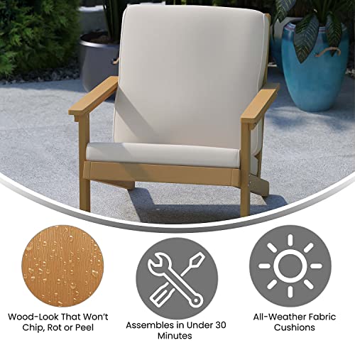 Flash Furniture Charlestown Adirondack Style Deep Seat Patio Club Chair With Cushions - Natural Cedar Poly Resin Frame - Cream All-Weather Cushions - Indoor/Outdoor #TOP1