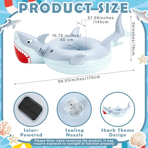 Teyva Daily Shark Inflatable Pool Float with Lights Solar Powered Shark Pool Floaties for Adults 67" Large Swim Tube Ring LED Glow in The Dark Swim Float for Summer Water Beach Lounge Party Supplies - image 2