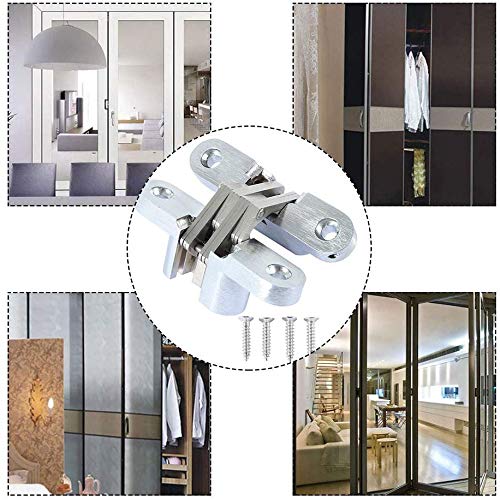 2Pair (4Pcs) Of 1-3/4'' Hidden Hinges Stainless Steel Invisible Door Hinges Concealed Barrel Wooden Box Silver #TOP3