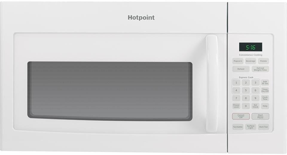 GE RVM5160DHWW Hotpoint Over-The-Range Microwave Oven, 1.6 Cubic ft., 950W, White