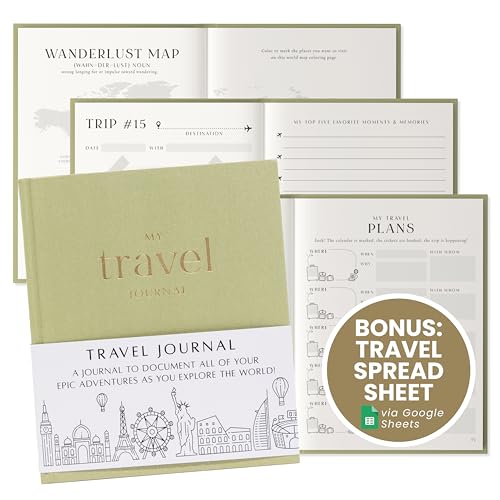 Inspired Ink Travel Journal for Women and Men Travel Bucket List Journal 210 Pages Traveler Adventure Notebook – Itinerary Planner Organizer & Traveling Memory Diary Memorial Gift for Travelers - Green