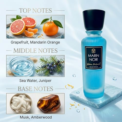 Image of Saba Marin Noir Perfume 50ml for Men | Long Lasting Aquatic Fragrance | Fresh Citrus, Marine & Woody Notes | Premium Summer Perfume for Gym, Office & Daily Wear